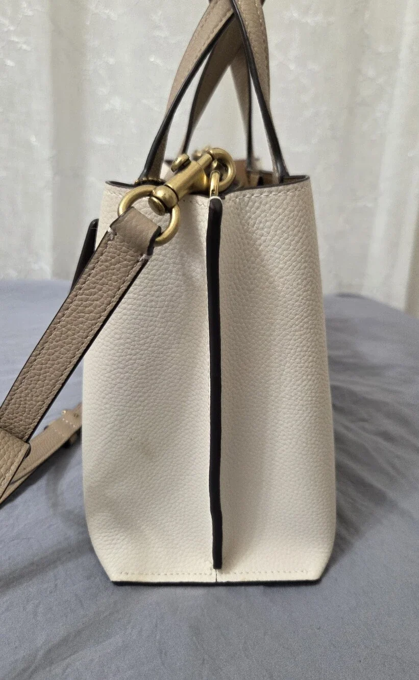Coach Cream and Tan Leather Crossbody Tote with Gold Hardware And  Worn Twice